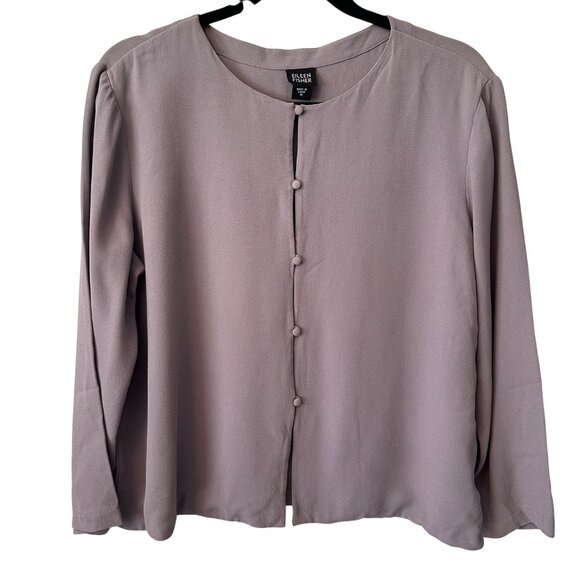 Eileen Fisher Womens 100% Silk Button-Front Long Sleeve Blouse Purple M - Picture 1 of 9